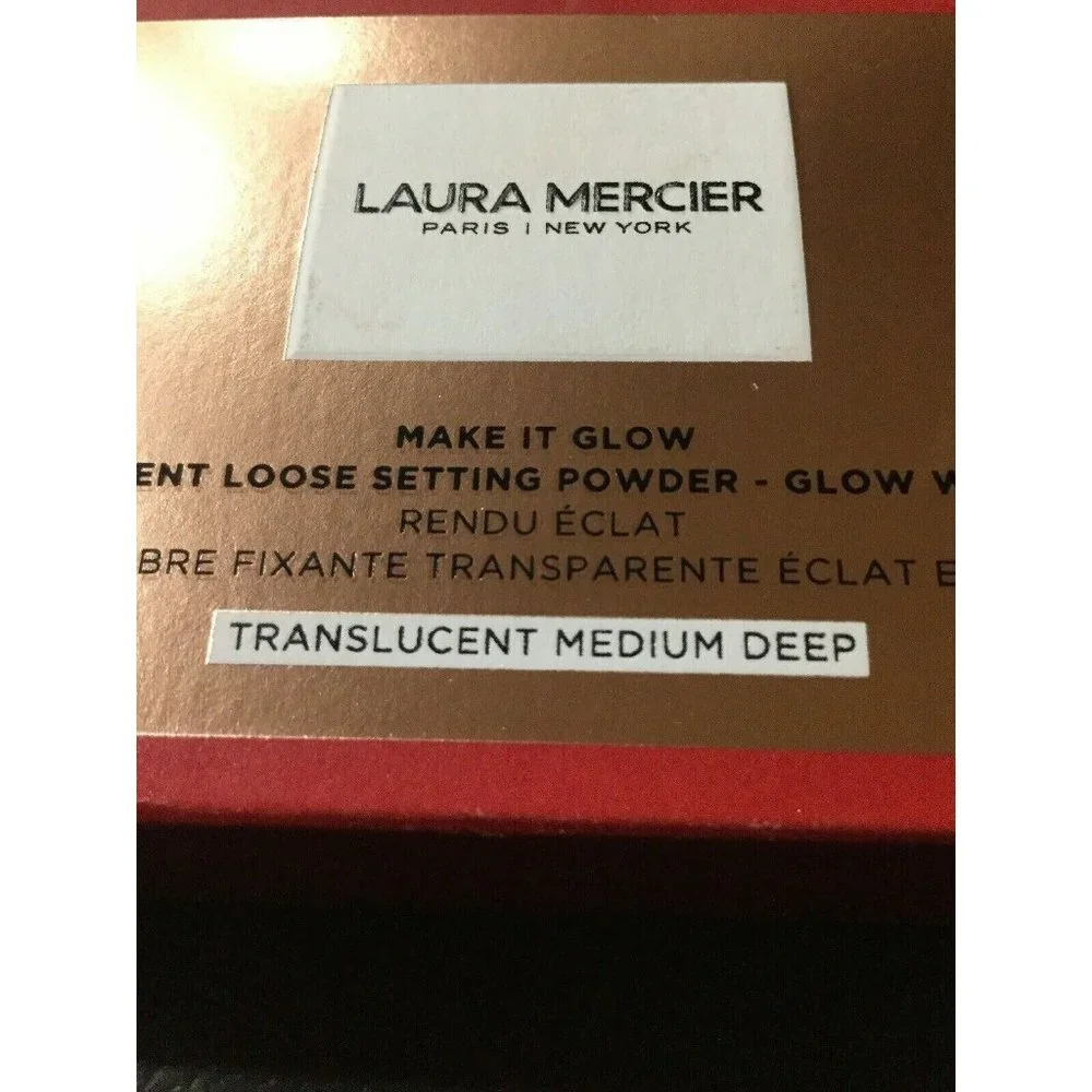 LAURA MERCIER-Make it Glow Setting Powder (Medium-Deep/Full Size)+Brush Set-NIB
